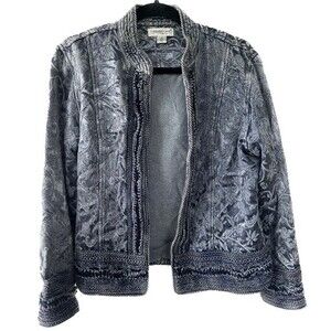 Coldwater Creek Shiny Border Trim Jacquard Brocade Tapestry Open Jacket Petite L